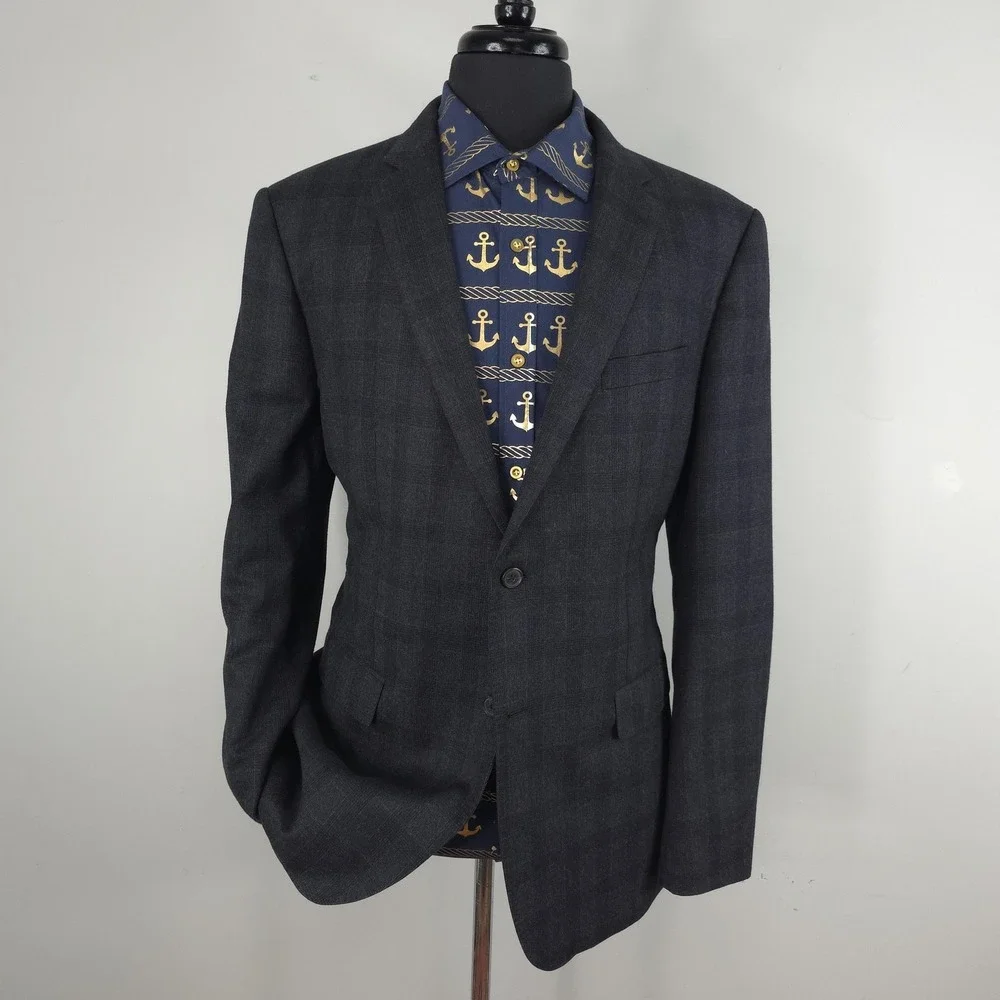 Banana Republic Blazer Mens 46L Gray Vitale Barberis Canonico Sport Coat Jacket